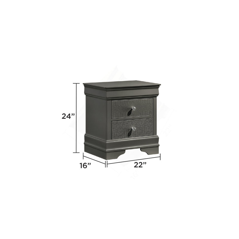 Blaze Modern Style 2-Drawer Night Stand Made With Wood In Metallic Gray, Metallic Gray