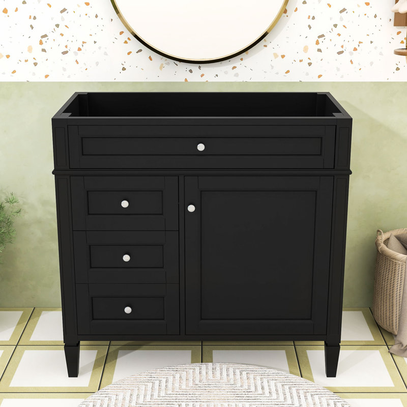 Meuble-lavabo de salle de bain sans lavabo supérieur, armoire de rangement de salle de bain avec 2 tiroirs et un tiroir basculant