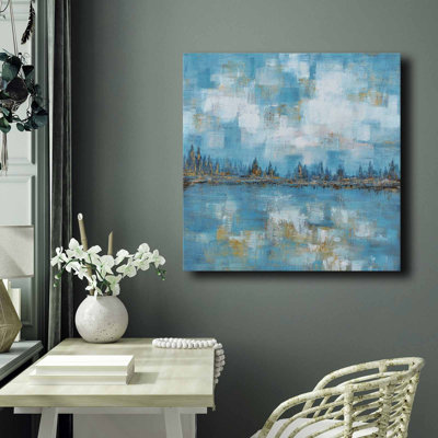 Art mural abstrait bleu horizon 27,6 po x 27,6 po