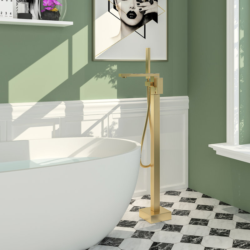 1 Handle Floor Clawfoot Tub Faucet with Diverter, Brushed Gold