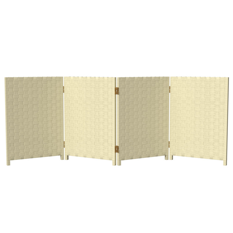 Akrivi Paravent court en fibre tissée, 4, Beige