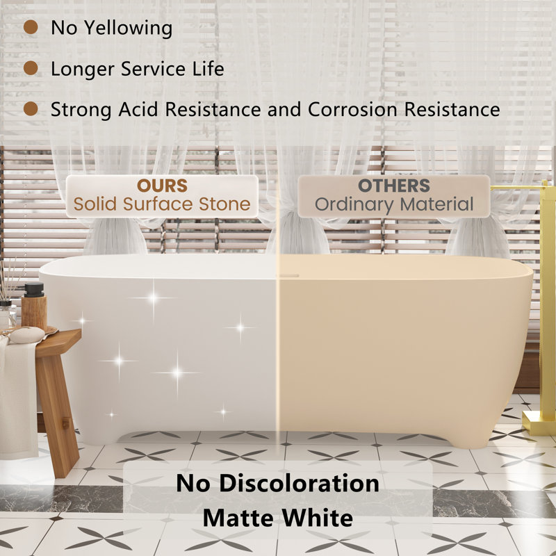 Gridley 66.93"x 29.53" Solid Surface Stone Freestanding Soaking Bathtub