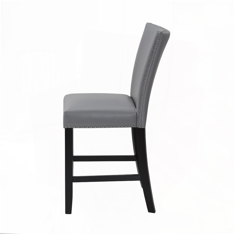 Ensemble de tabourets de bar rembourrés en similicuir avec dossier rembourré et tête cloutée, Gris
