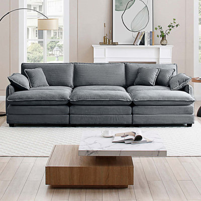 Oversized Modular Cushioned Sofa With 3 Ottomans To Work As Sleeper Sofa Beds, 3-Seater Sofa With 3 Footstools