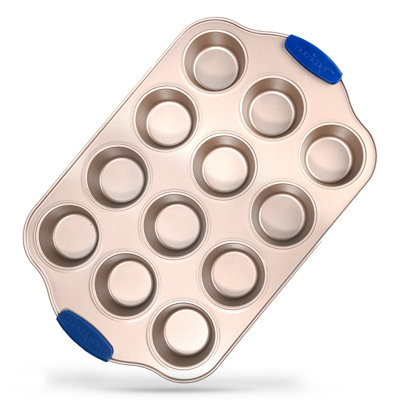 Moule à 12 muffins - Revêtement doré antiadhésif de luxe à l'intérieur et à l'extérieur avec poignées en silicone bleu, compatible avec les modèles: NCSBSG78, NCSBSG60, NCSBSG36 (or)