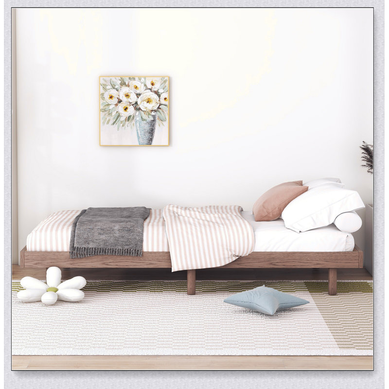 Base de lit plateforme flottante de conception moderne, Noyer, Lit simple