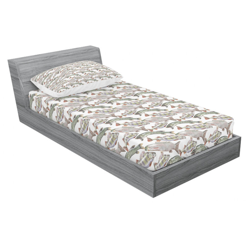 Twin White Microfiber Fish Print Sheet Set