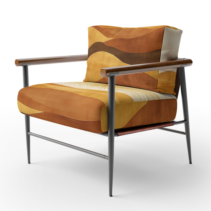 Chaise d'appoint Desert - fauteuil rétro Sunset Over Desert Lines, Brown Round Arms