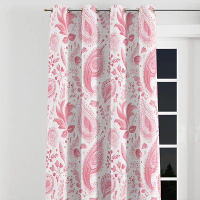 French Country Window curtains - Transitional Red And White Delicate Paisley Grommet Curtain - 1 Panel