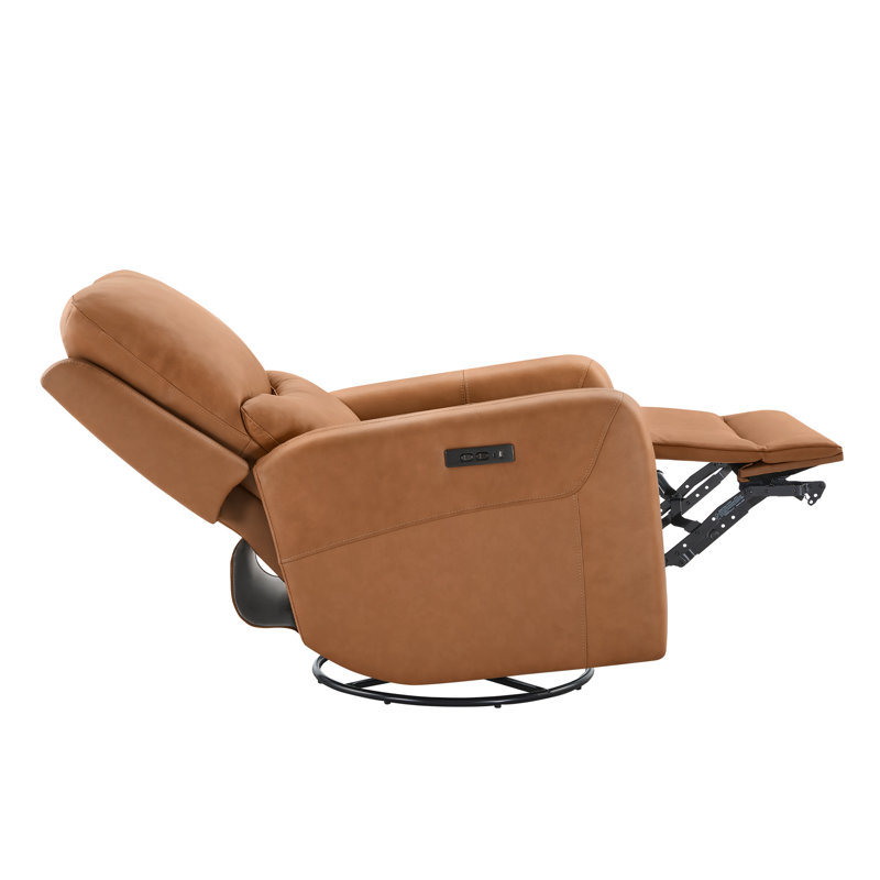Fauteuil inclinable électrique pivotant Celia 29,53 po (75 cm) en cuir véritable avec appui-tête réglable, Aline noyer cendré