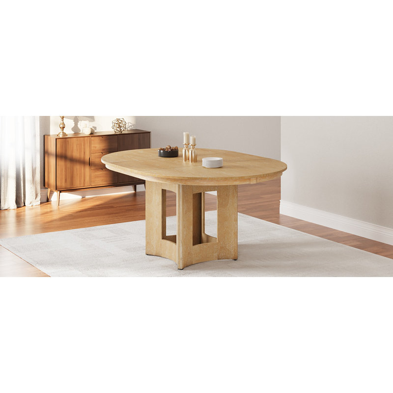 Table de salle à manger extensible en bois massif rustique avec rallonge de 16 pouces, Bois naturel