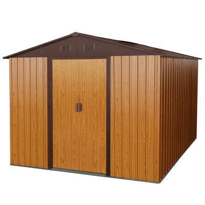 8Ft X 10Ft Outdoor Metal Shed, Coffee - Galvanized Construction, Punched Vents, Padlockable Sliding Door, Easy Assembly Manual Shed With Firm Foundation Iron Vents For Air Exchange, Simple