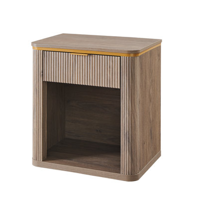Fluted Nightstand With Drawer, Mid Century Modern Night Stand With Metal Handle