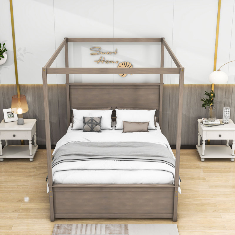 Lit plateforme avec rangement Arinya, Blanc, Quatre tiroirs