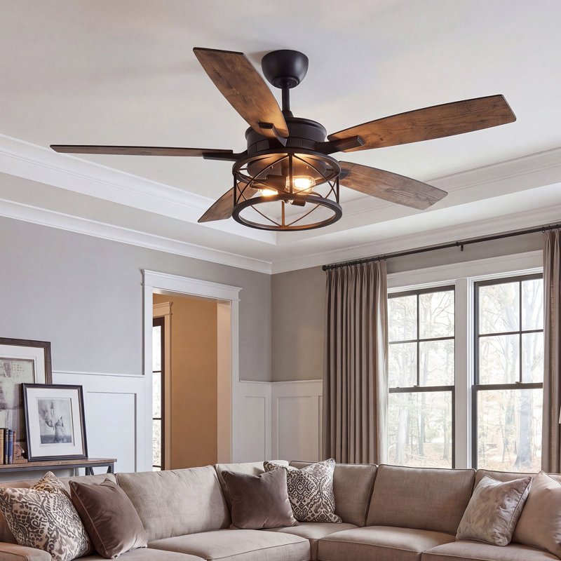 Ventilateur de plafond en bois à 5 pales de 52 pouces avec ensemble d'éclairage et télécommande Rasco
