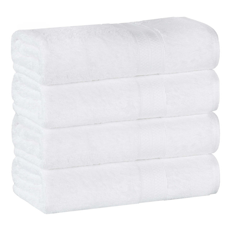 Ensemble de serviettes de bain 4 pièces Indigo, rayonne de bambou et coton, serviettes éponge, Blanc