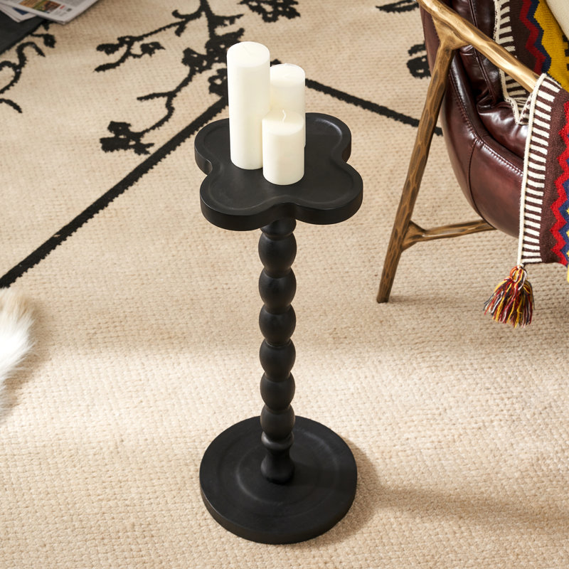 Solid Wood Pedestal End Table, Espresso Wood, Black