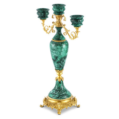 Decorative Porcelain & Bronze 3 Cups Candle Holder - Gold Pattern Vine-shaped 20 Inch Candle Holders