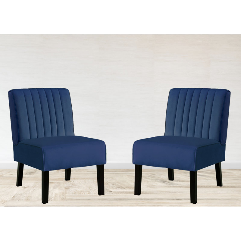 De 2 chaises modernes de style Mid-Century, velours bleu foncé, pieds en bois massif, mobilier de salon et de chambre à coucher