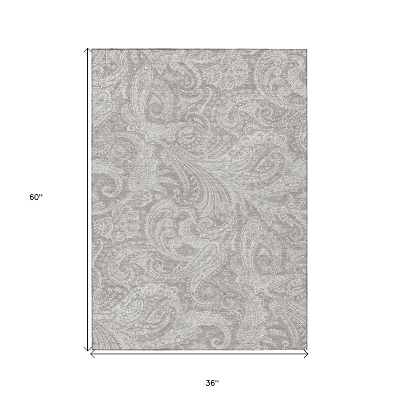 Tapis intérieur / extérieur lavable beige / ivoire à motif cachemire 3 pi x 5 pi