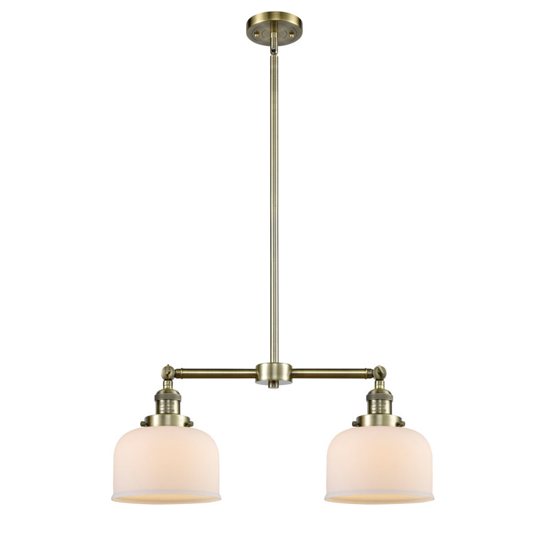 Grand pavillon cloche de 8 po à 2 lumières de 21 po, Blanc mat, DEL, Laiton antique