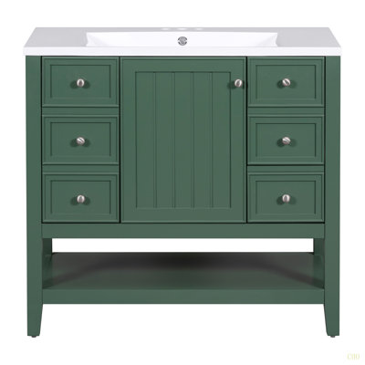 Meuble-lavabo 36 po avec lavabo, une armoire et trois tiroirs, panneau de bois massif et panneau de fibres à densité moyenne
