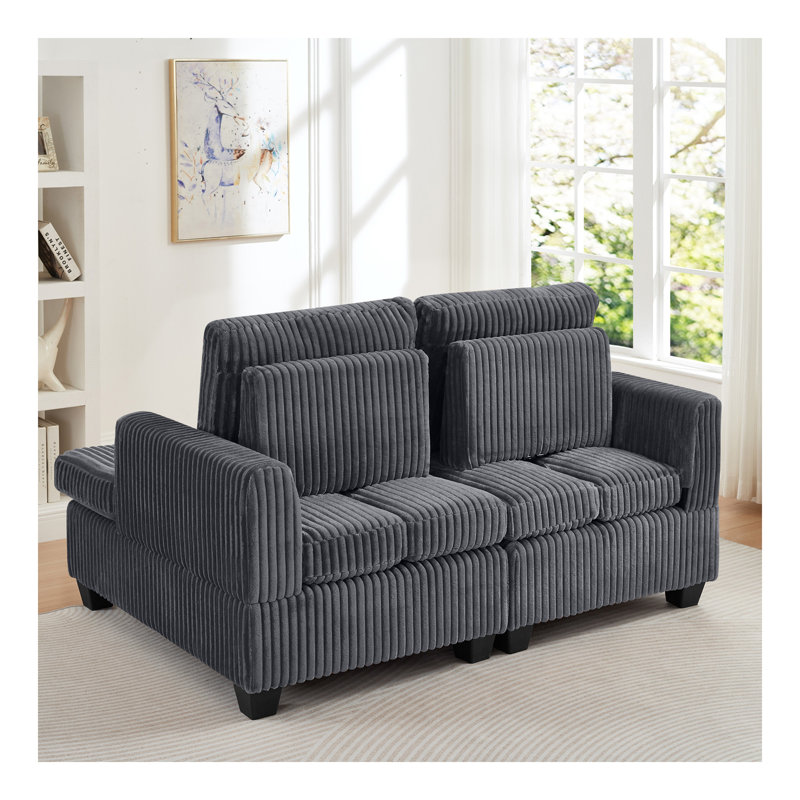 Causeuse avec accoudoirs carrés en velours côtelé Fluffy, Gris foncé