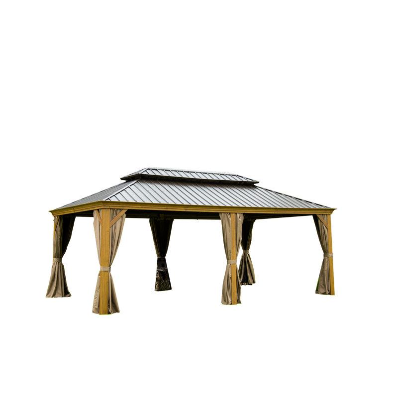 Pavillon de jardin 14 pi x 20 pi avec toit en acier galvanisé et double structure en aluminium robuste