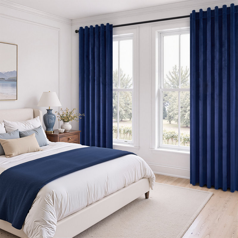 Paire de rideaux occultant avec passe-tringle Ike, NavyBlue, L 52 po x L 84 po