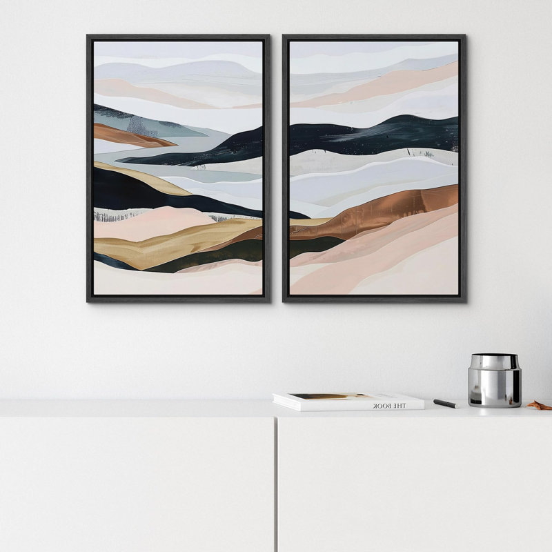 «Serene Mountain Landscape», 2 pièces sur toile, Cadre noir, H 36 po x l 24 po