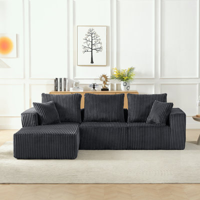 Canapé modulaire en L en velours côtelé avec assise profonde et méridienne gauche