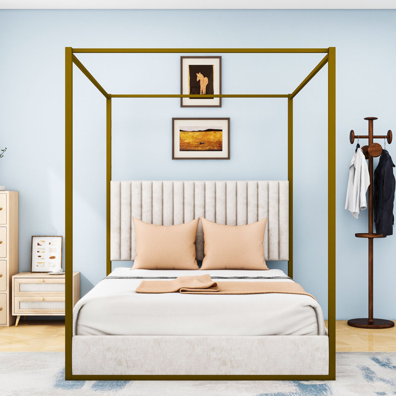 Queen Upholstered Canopy Bed with Headboard