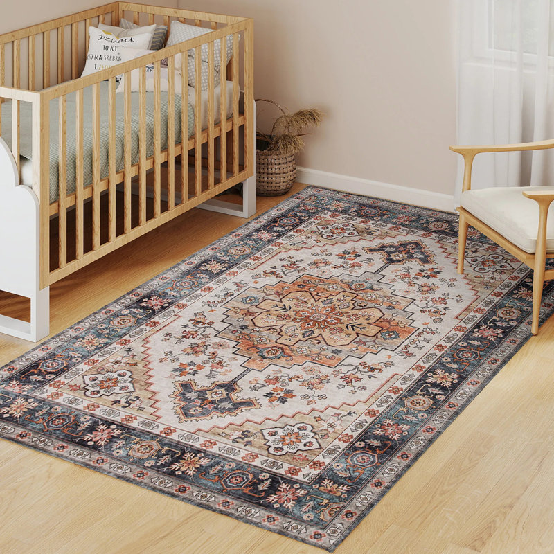4x6 Ft Machine Washable Rug, Bohemian Medallion Distressed Area Carpet, Indoor Decor For Living Room Bedroom Family Room