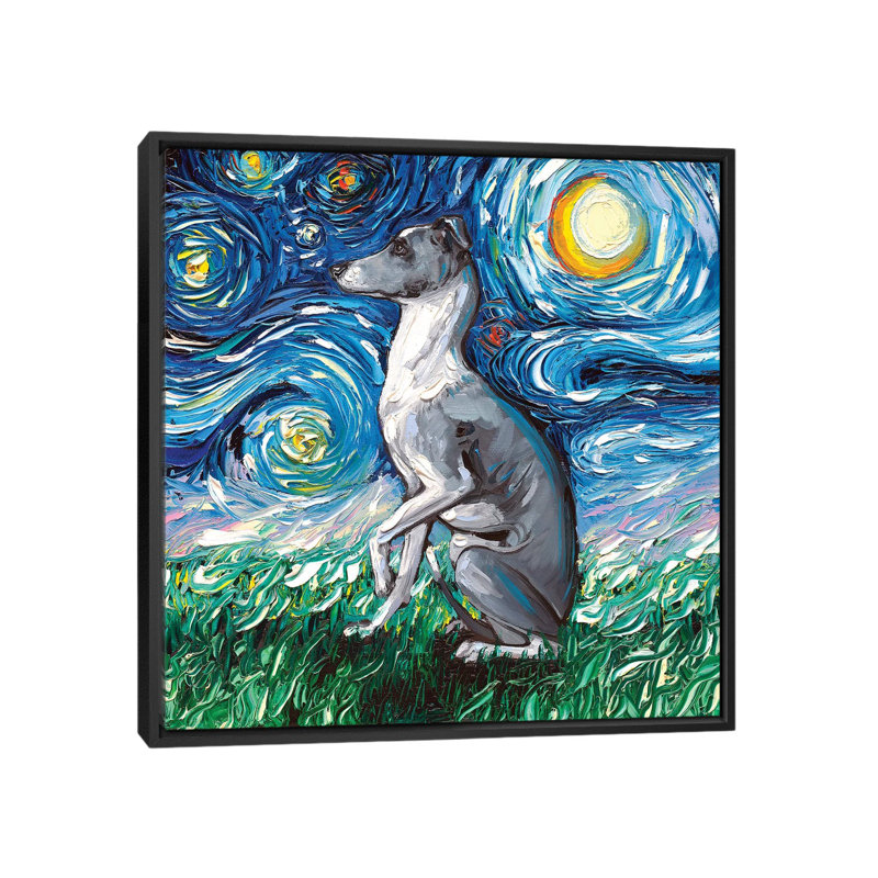 «Whippet Night» par Aja Trêves - reproduction d'art, H 26 po x l 26 po x P 1,5 po, Toile avec cadre noir, Pas de tapis