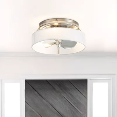 12.6In. Brushed Nickel Fabric Caged Flush Mount Ceiling Fan With Light And Remote