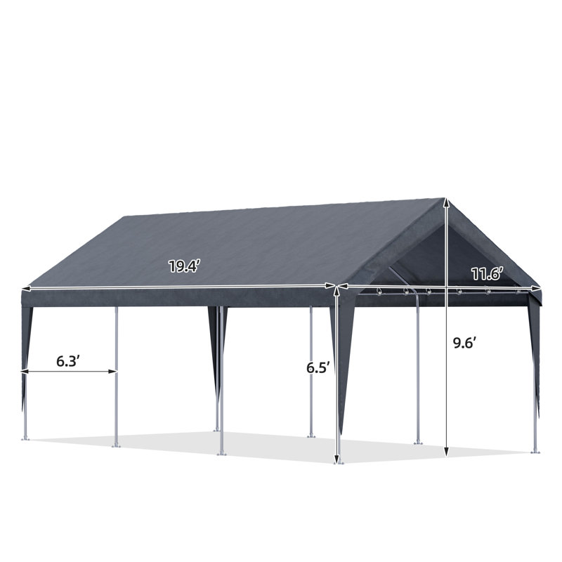Garage portatif 12 pi x l 20 pi, Gris