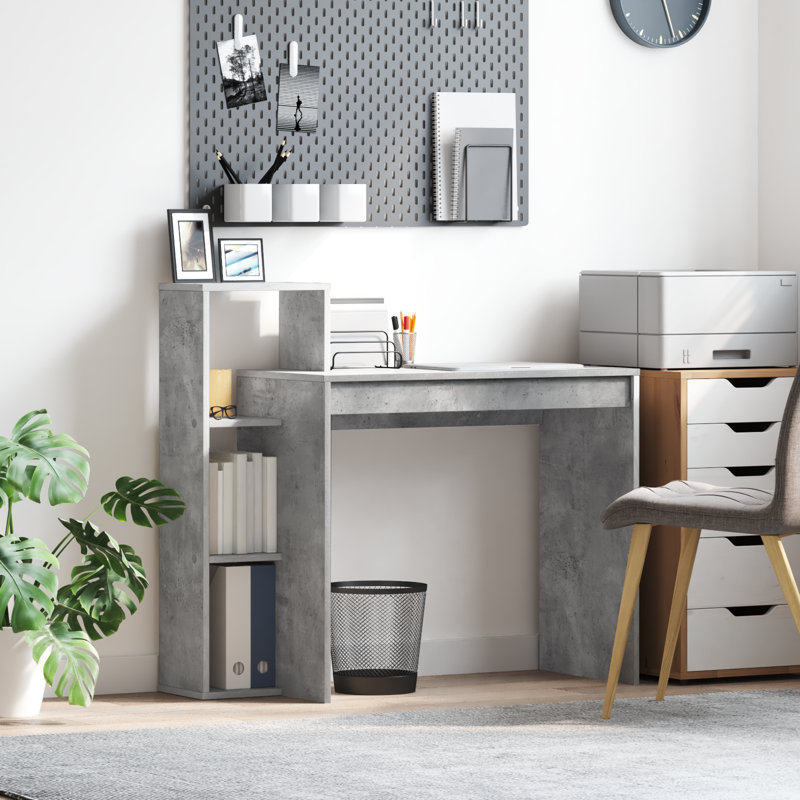 Computer Desk Particle Board Medium Shelving, Concrete Grey