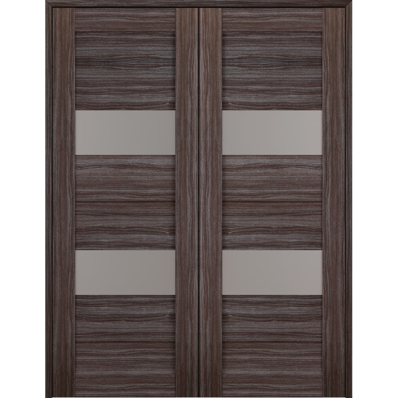 Berta Gray Oak Prehung Double Door with Frosted Glass Panels
