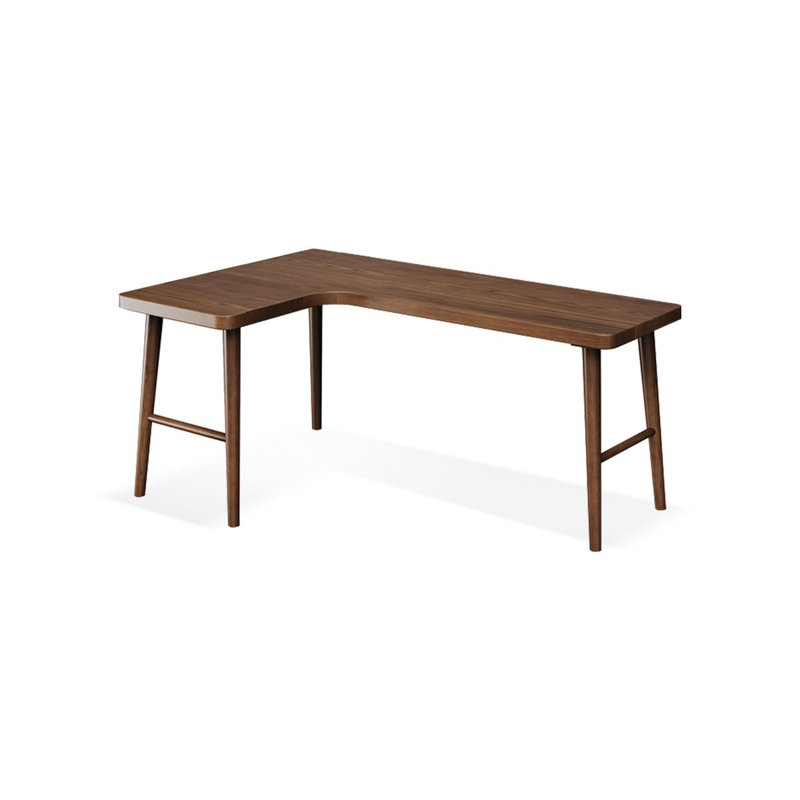 Walnut L-Shaped Solid Wood desk, Left Hand Return, 29.53" H x 62.99" W x 39.37" D