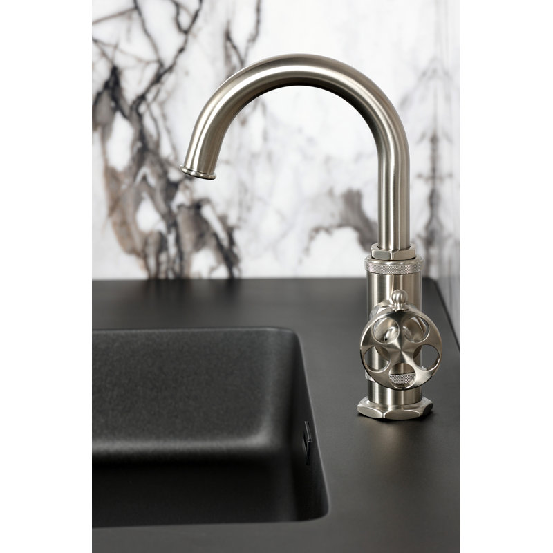 Kingston Brass Wendell Single-Handle 1-Hole Deck Mount Bathroom Faucet with Knurled Handle and Push Pop-Up Drain