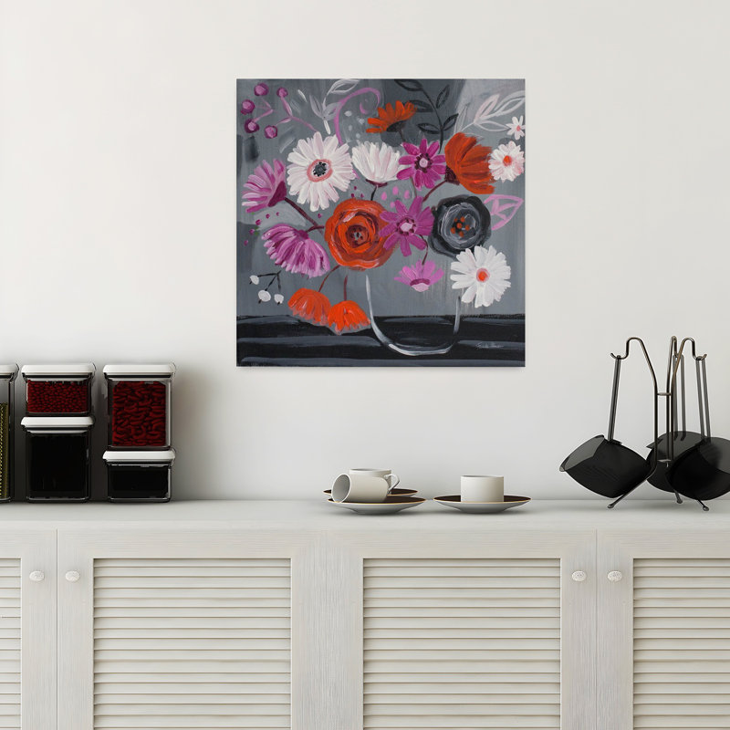 Art contemporain contemporain avec des bouquets noirs, H 18 po x l 18 po