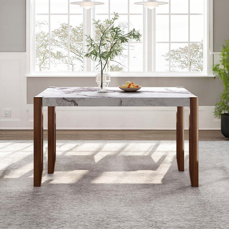 Rectangular Faux Marble Dining Table with Solid Wood Legs (46.5")