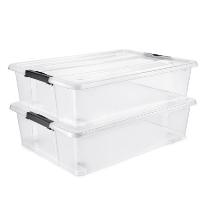 40qt Clear Underbed Stackable Storage Bins with Lids and Handles, 2-Pack