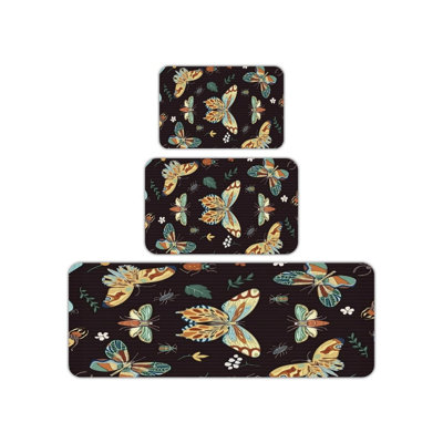 Tapis de cuisine 3 pièces à imprimé insecte foncé pour salle de bain, ambiance bohème