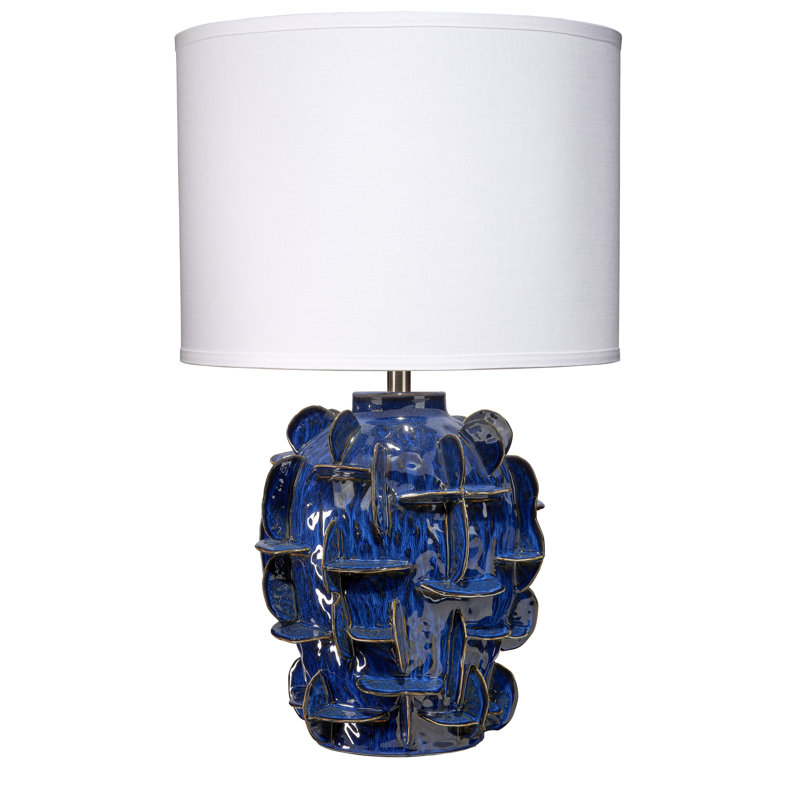 Cobalt Blue Ceramic Table Lamp with Linen Drum Shade