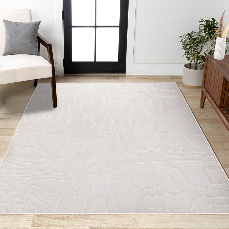 Sauvanne Modern Scandinavian Graphic Lines High-Low White/Cream Rug, Rectangle 7'10" x 10'