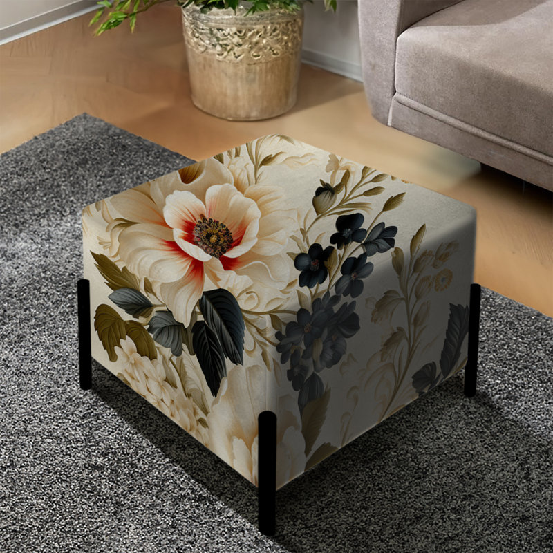 Charme de maison de campagne vert antique avec repose-pieds floral carré