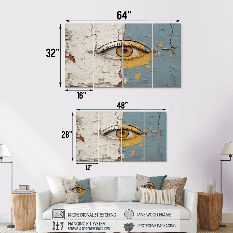 «Yellow and Grey Eye Expression», ensemble d'art mural 4 pièces, H 28 po x l 48 po