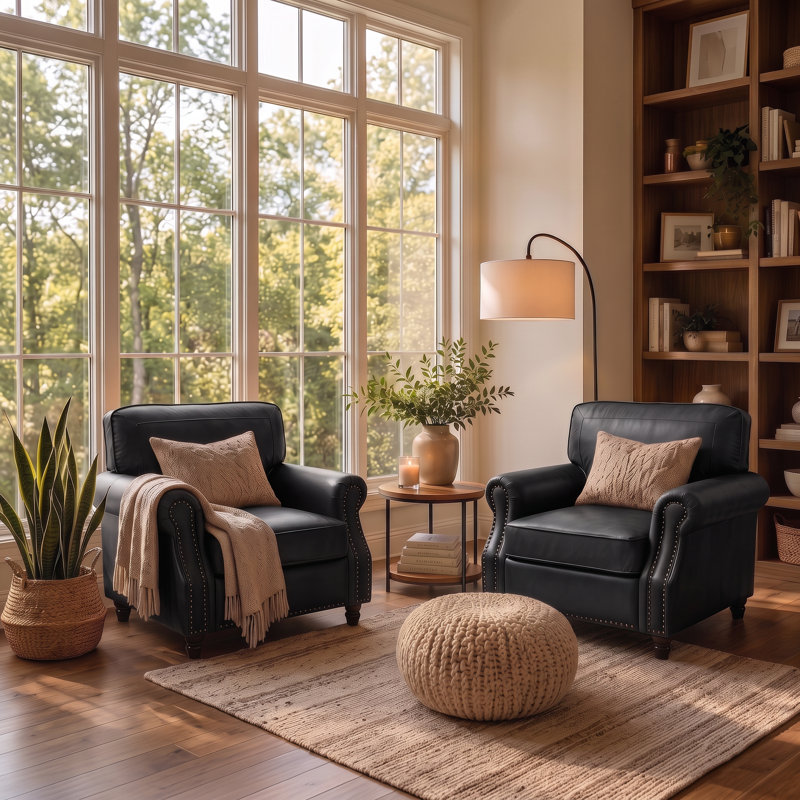 Ensemble de 2 fauteuils en simili cuir avec pieds en bois massif Glenloft, Noir