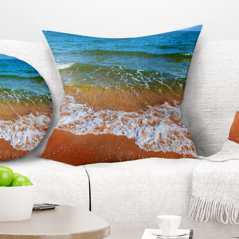 Coussin lombaire mer d’été avec vagues blanches, Carrée 18 po x 18 po